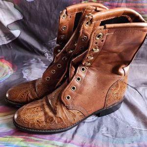 Vintage Tooled Leather Boots Size 6